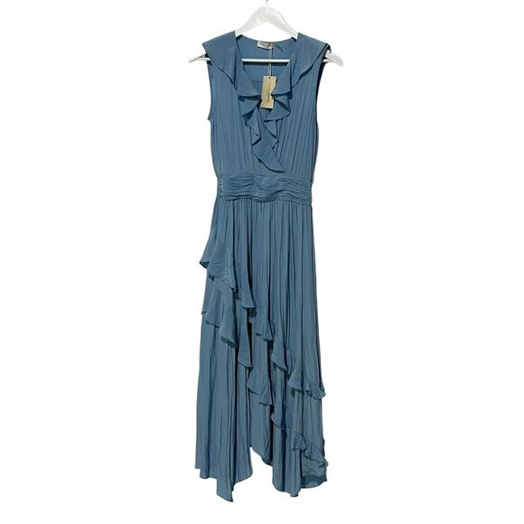 RAMY BROOK WOMENS SIZE SMALL HADLEE RUFFLE MIDI OCCASION DRESS BLUE NEW - Picture 4 of 13